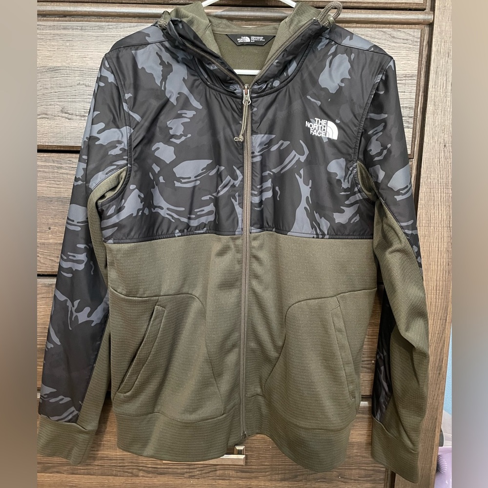 Men’s The North Face Full Zip Jacket Sweatshirt with Hood - Small - Camo - Olive